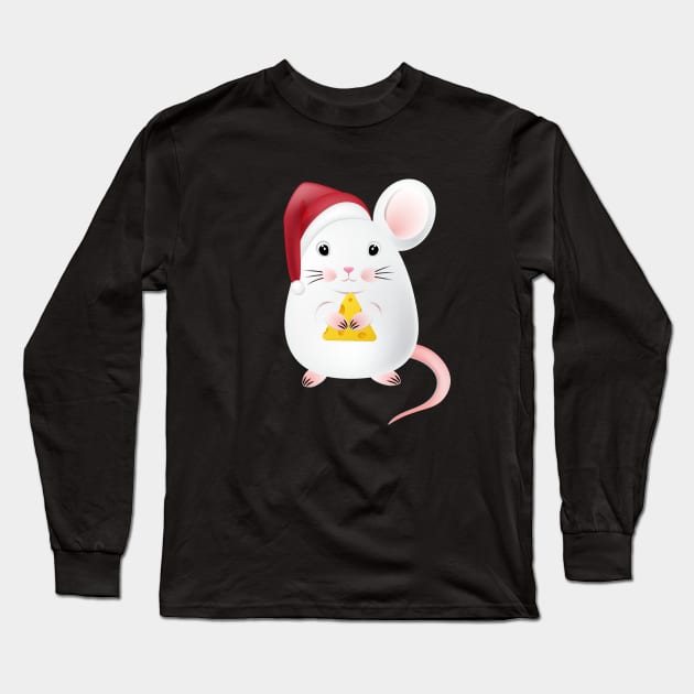 little white mouse in a Christmas hat Long Sleeve T-Shirt by Olha_Kulbachna